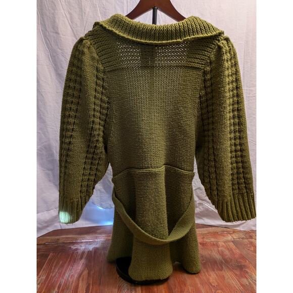 Bisou Bisou Green Cable Knited Cardigan Chunky Sweater - Picture 3 of 8